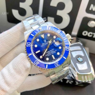 Rolex Blue Face Submariner Smurfs Replica Watch Stainless Steel Citizen 8215 Movement